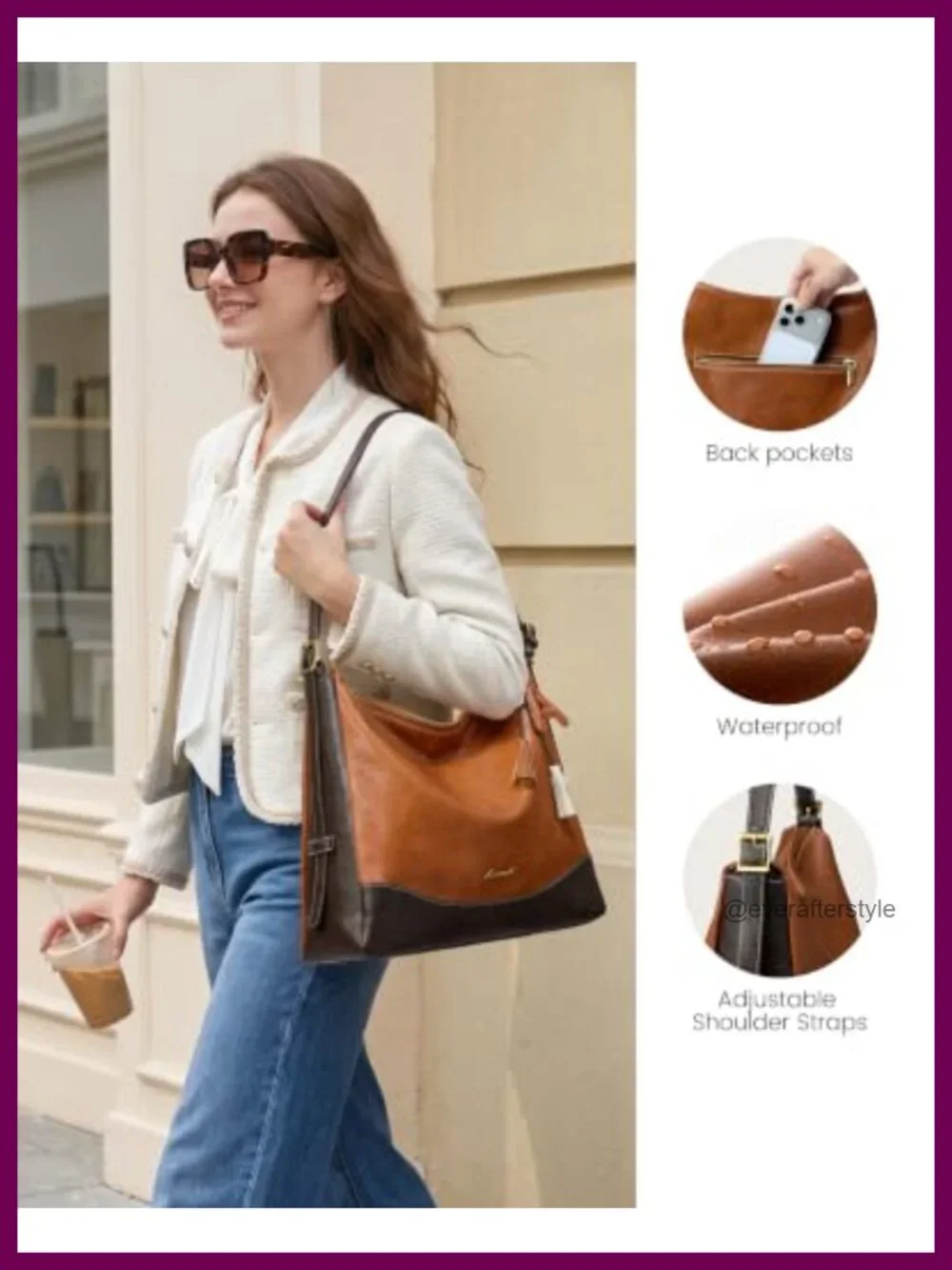 Vegan Leather Hobo Bag with Cup Holder - Crossbody Shoulder Purse